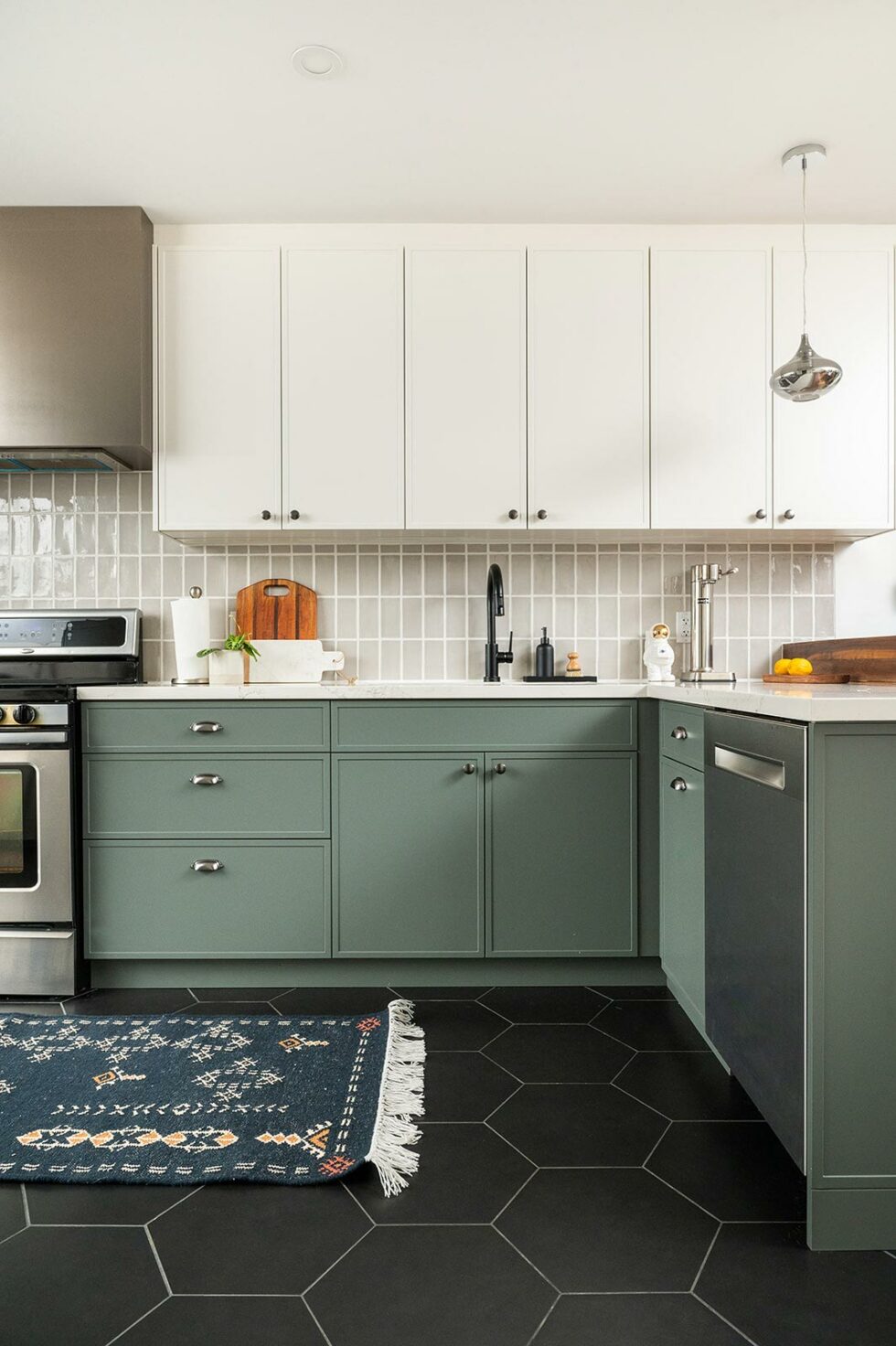 Bonnie Brae Kitchen Green and white cupboards